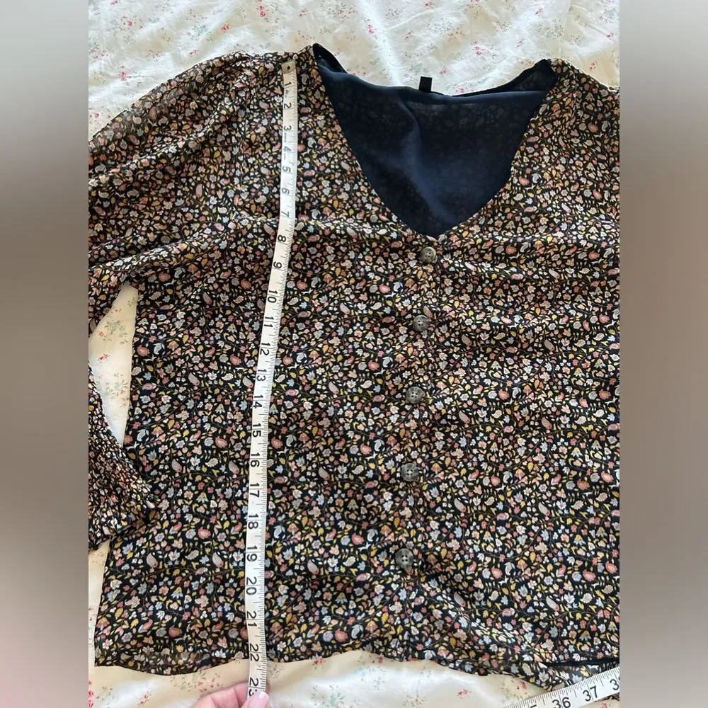 Madewell Georgette Smocked-Cuff Button-Front Shirt in Folktale Paisley EUC 14
